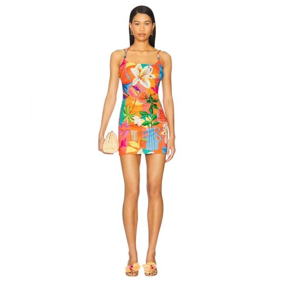 Kulani Kinis Pilila Beaded String Floral Mini Dress Havana Haven Hawaiian sz S - Picture 2 of 16